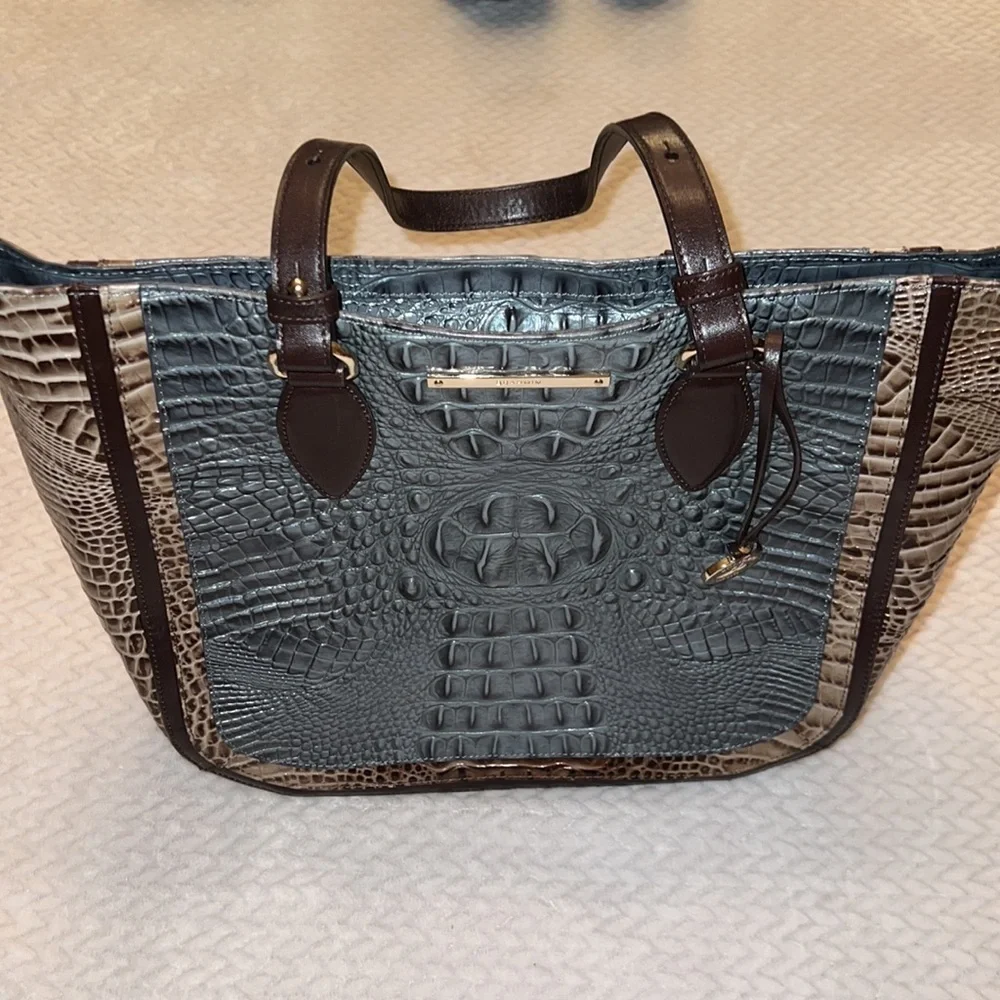Brahmin Lena Mallard Davos Tote Medium Embossed Leather Shoulder Bag